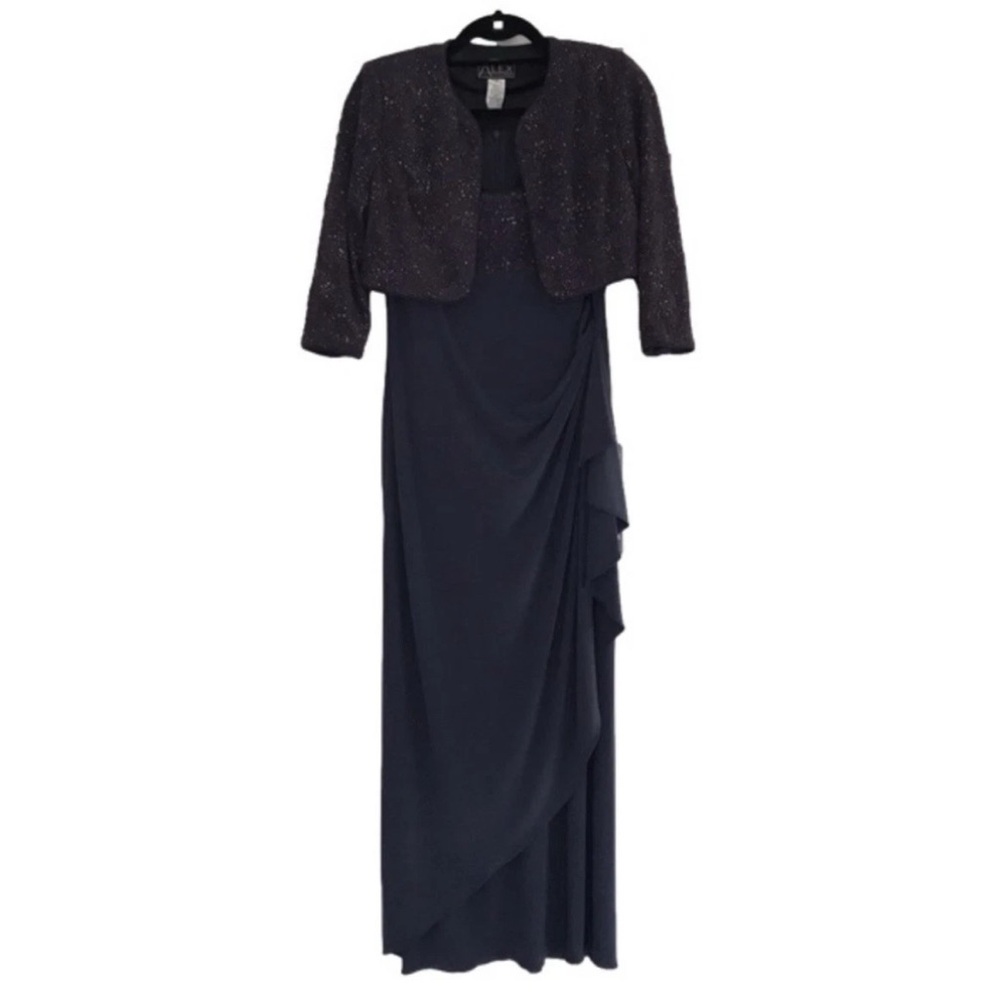 Alex Evening Gown Elegant Navy Blue Evening Dress with Jacket 8p petite
